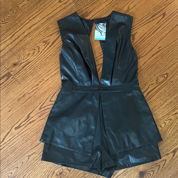 NWT Black Faux Leather Sleeveless Romper - Picture 1 of 1